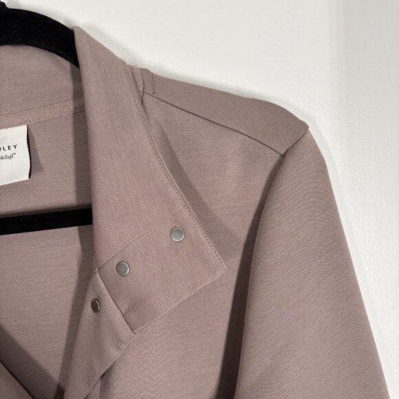 Varley Women M Taupe Snap Front Longline Tie Waist DoubleSoft Anset Jacket - Picture 7 of 14